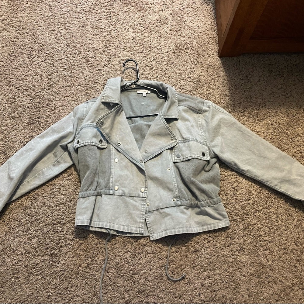 Fate Light Gray-Blue Denim Moto Jacket